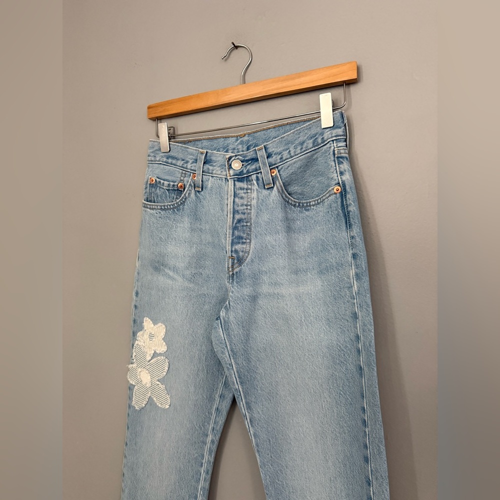 Levi's 501 Patchwork Flower High Rise Straight Le… - image 6